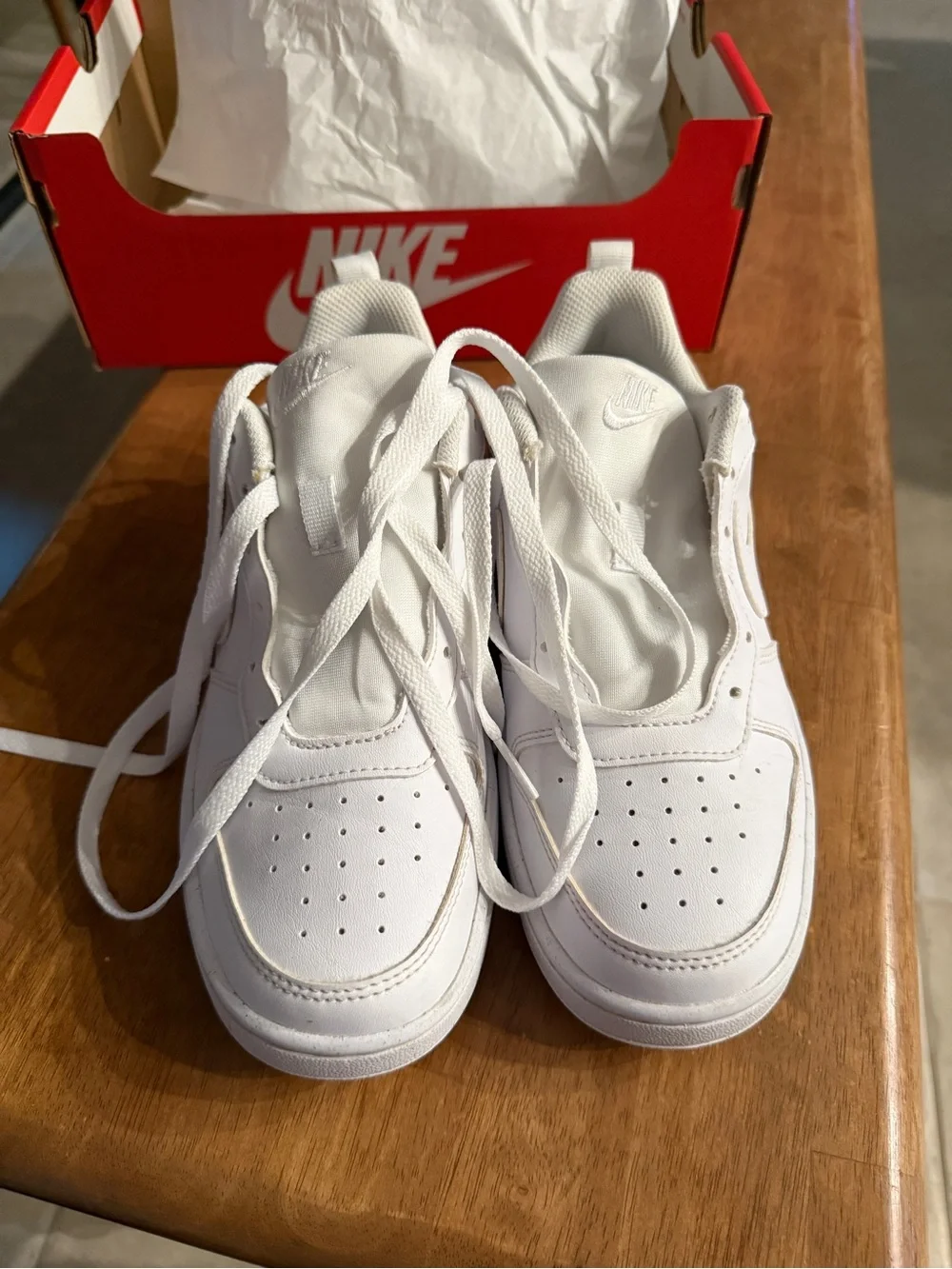Nike Kids Court Borough White Low-Top Swoosh Sneakers